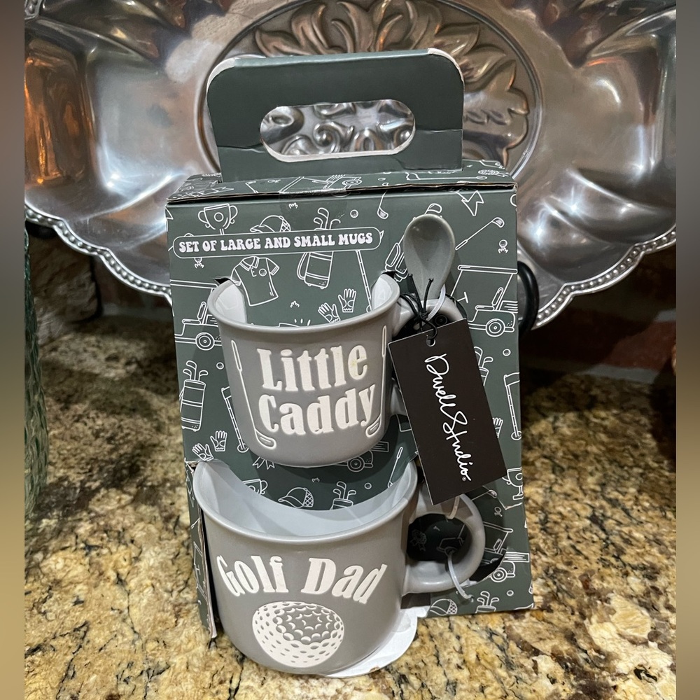 Sheffield Home soft touch GOLF DAD and LITTLE CADDY Big/Little mug set -New!